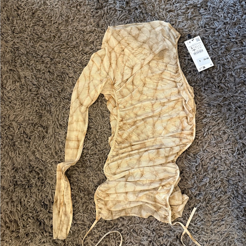 Zara Beige Mesh One Sleeve Top